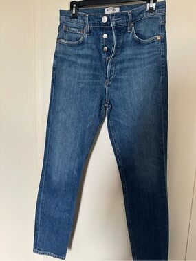 Agolde  Dark Blue Slim Straight Jeans with Button Fly
